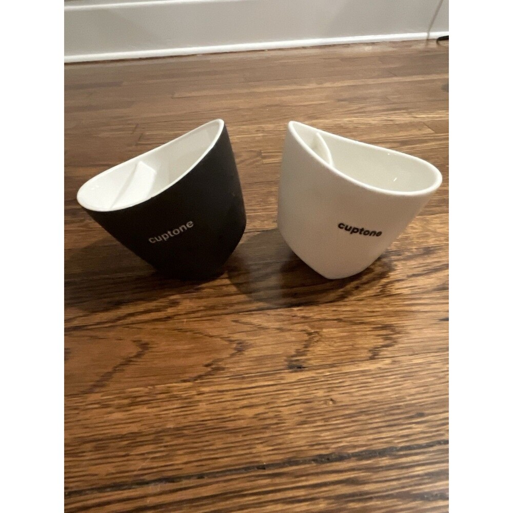 2 - White & Black Cuptone Tilting Teacup w/ Built-In Strainer for Loose Leaf Tea